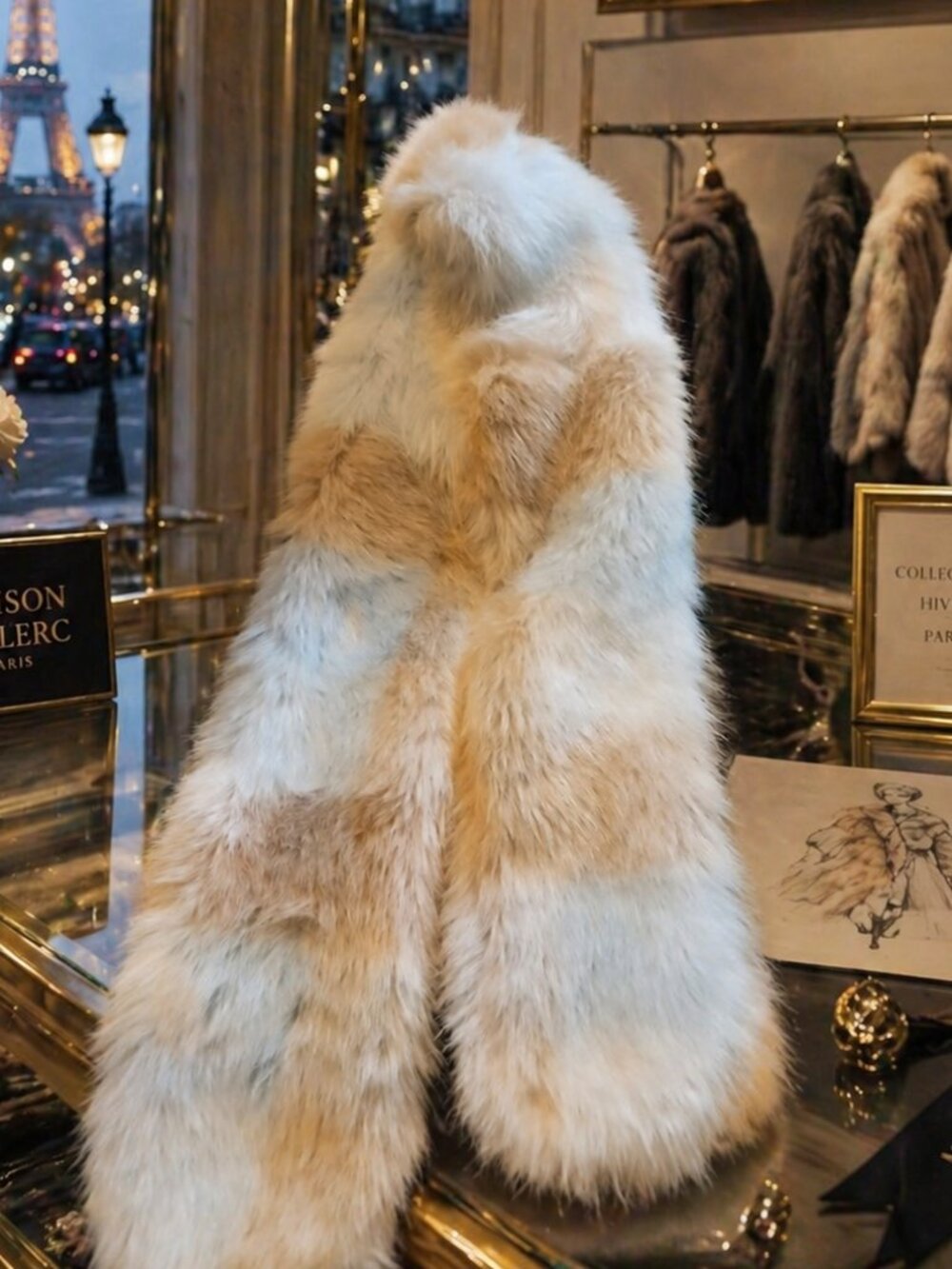 NWOT Luxe Faux Fur Stole 6” x 63” Neutral Tones Soft Modacrylic Wrap Elegant - Picture 8 of 9